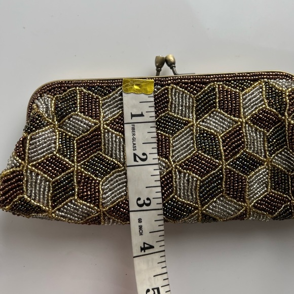 NWT MONI Couture Beaded Olive Green Amber Brown Formal Clutch With Bronze Accent - Picture 13 of 15